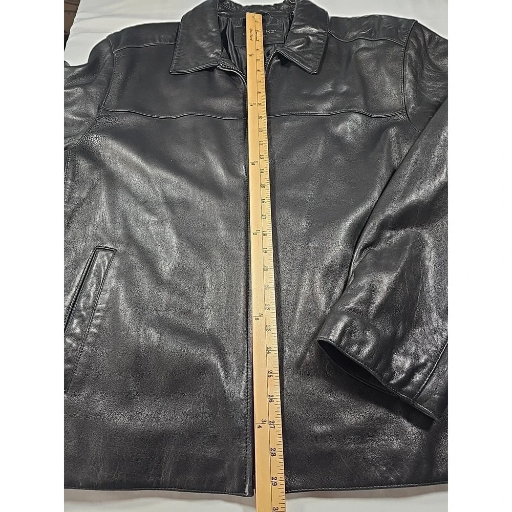 Dockers Black Leather Moto Jacket XL Men's‎ Biker Classic Vintage